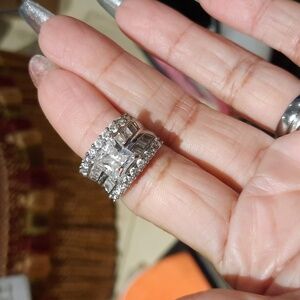 HUGE CZ PRINCESS CUT ENGAGEMENT RING SOLID STERLING SILVER MULTI ROW SIZE 5.75